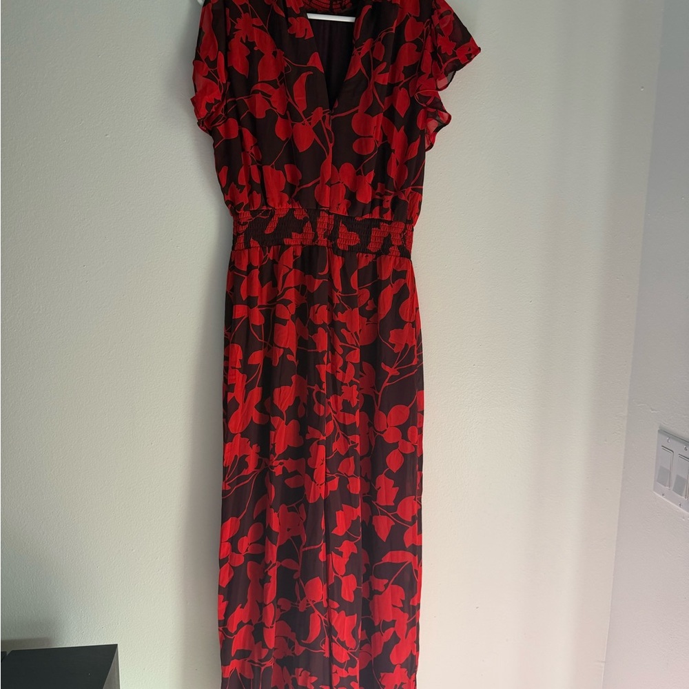 Cynthia Steffe Red and Black Floral Maxi Pantsuit
